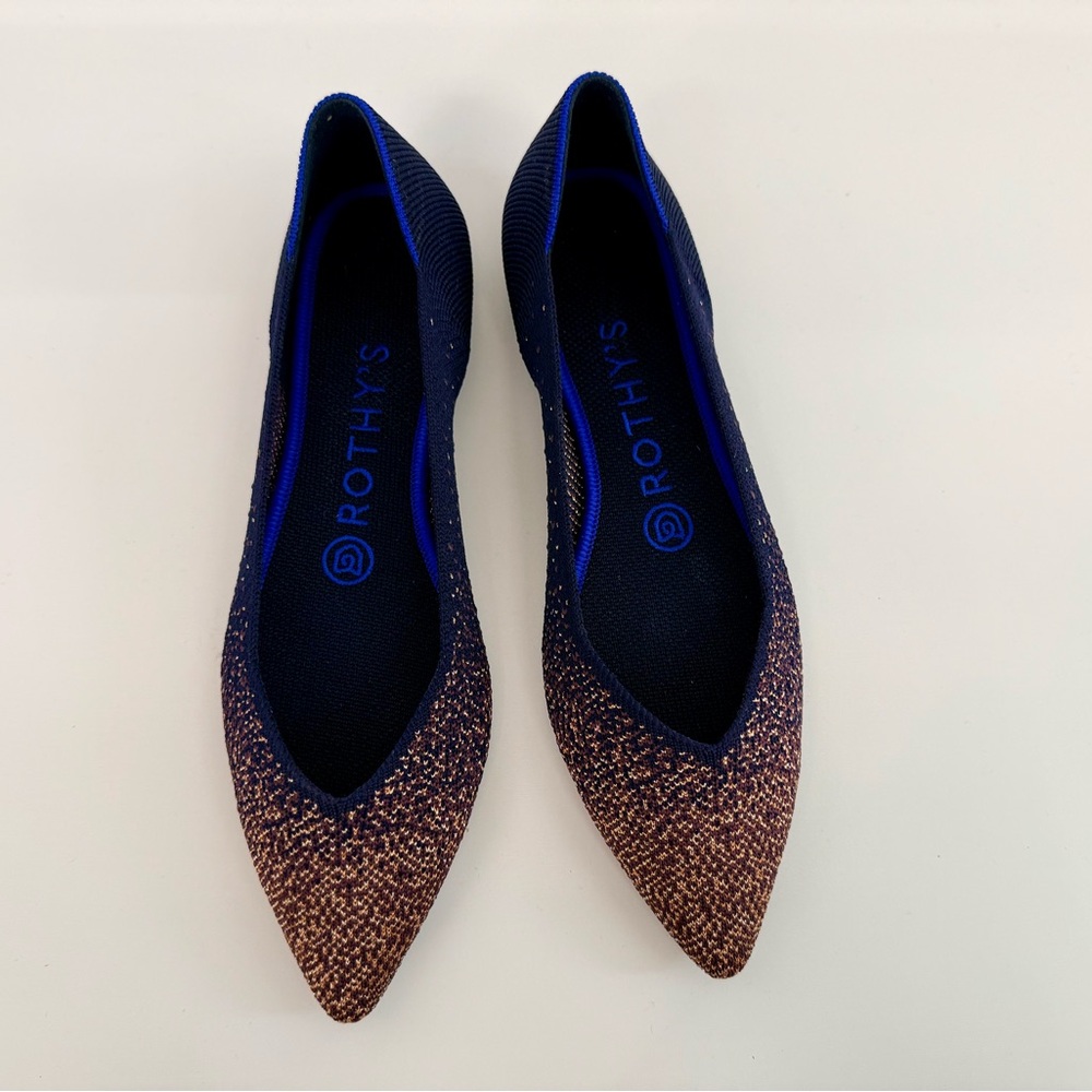 Rothy's The Point Flats NWT *RARE* Navy with Rose Gold Sparkle - Size 7